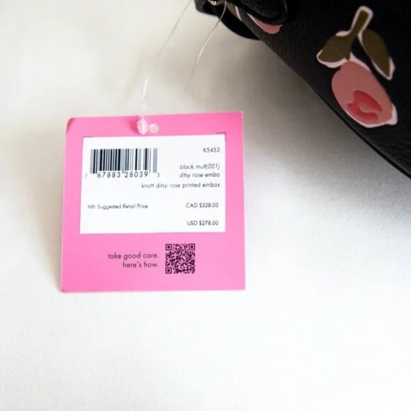 KATE SPADE Leather Embossed Ditsy Pink Rose Black Knott Adjustable Strap NWT - Picture 7 of 15